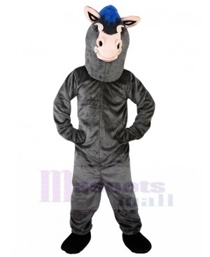 Dark Grey Donkey Mascot Costume with Blue Bristle Animal