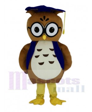 Brown Doctor Owl with Blue Hat Mascot Costume