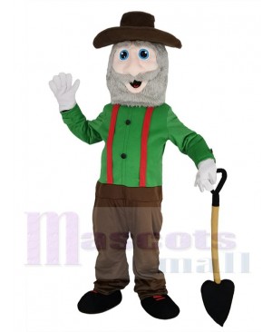 Old Miner in Green Shirt Mascot Costume