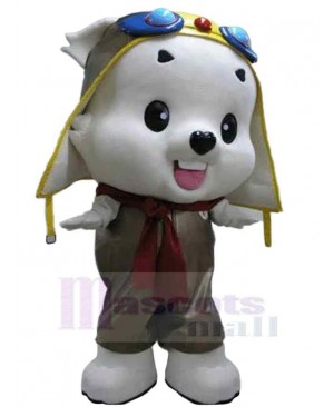 White Bear Aviator Mascot Costume Animal