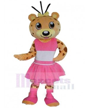 Pink Dress Leopard Mascot Costume For Adults Mascot Heads