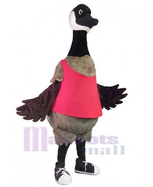 Goose in Pink Vest Mascot Costume Animal