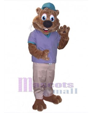 Beaver with Blue Cap Mascot Costume Animal