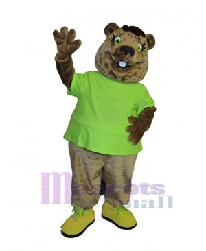 Beaver in Green T-shirt Mascot Costume Animal